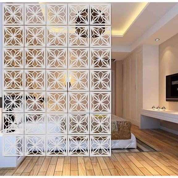 White Hanging Room Divider, 12-Piece Wood-Plastic Panel Screen Set with Accessories, 11.4 in x 11.4 in
