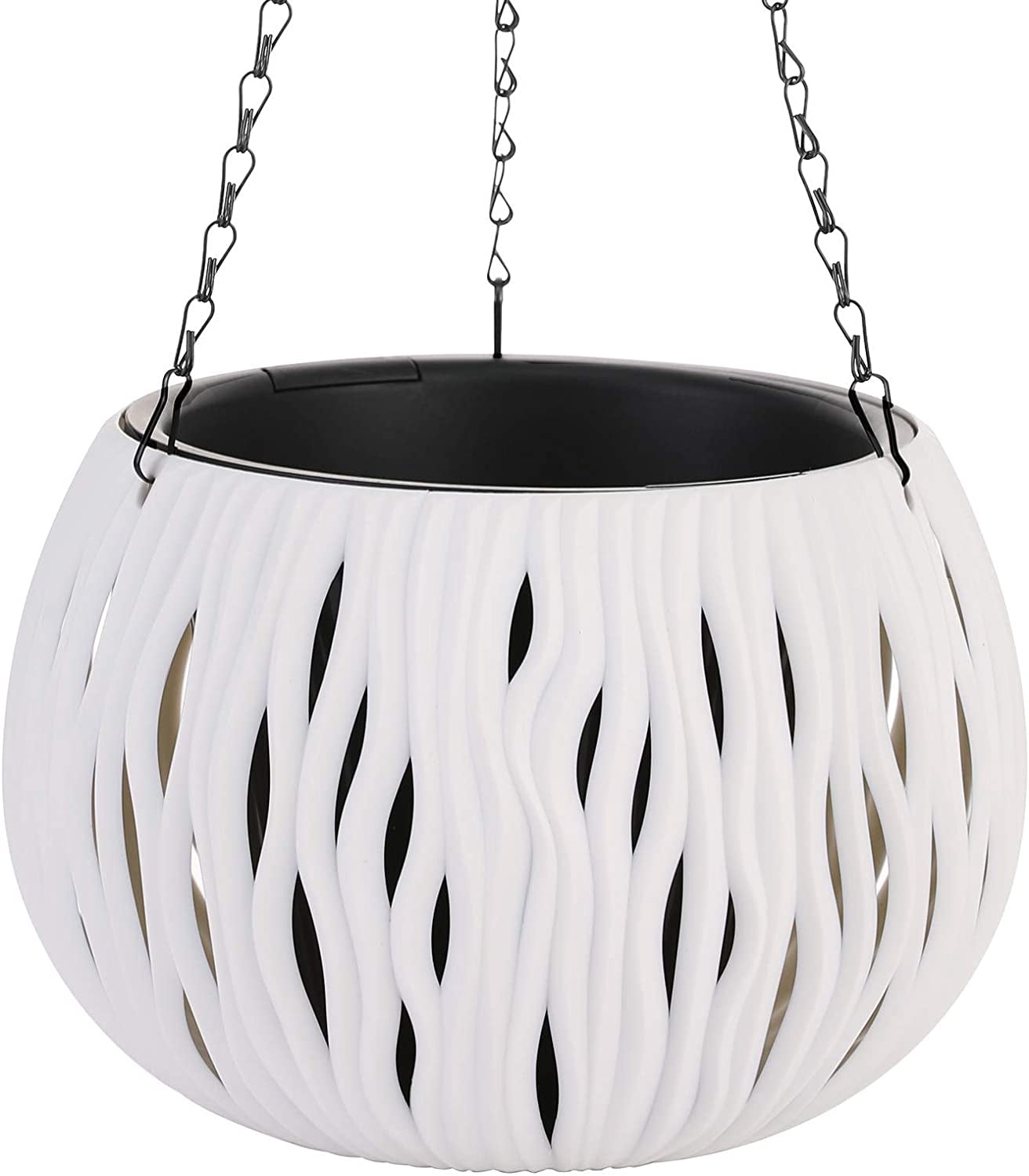 White Hanging planters Indoor Plants Drainage Hanging Baskets for Plants Outdoor self Watering Hanging Flower pots for Indoor Plants with Hooks Chain Orchid Fern herb Vegetable