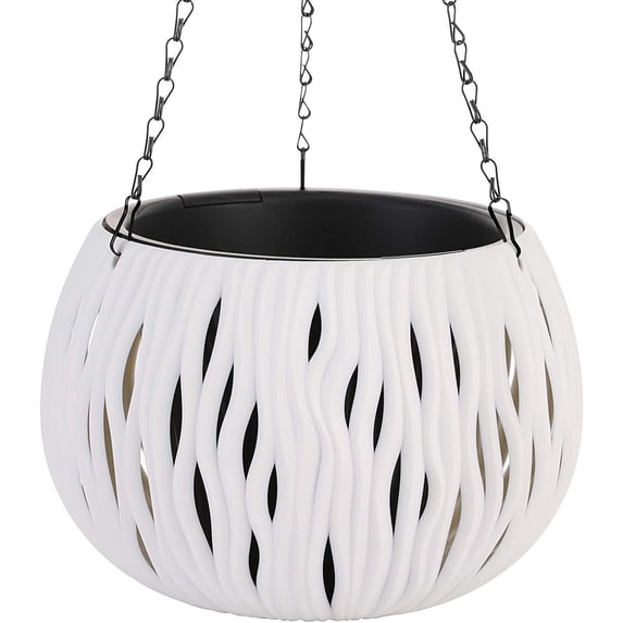 White Hanging planters Indoor Plants Drainage Hanging Baskets for Plants Outdoor self Watering Hanging Flower pots for Indoor Plants with Hooks Chain Orchid Fern herb Vegetable