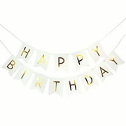White Happy Birthday Banner / garland with gold foiled Letter for birthday party decoration, garland (White & Gold)