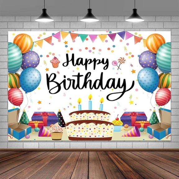 White Happy Birthday Groovy Photo Backdrop Banner Sign Photography Background for Girls Boys, Black Colorful Balloons for Kid Gifts Backdrops Photo Booth Prop Decorations Wall Decor