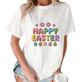 thumbnail image 1 of White Happy Easter Colorful Egg Print T-Shirt Graphic Tees Shirts Easter Holiday Kawaii S-5XL Tops, 1 of 5