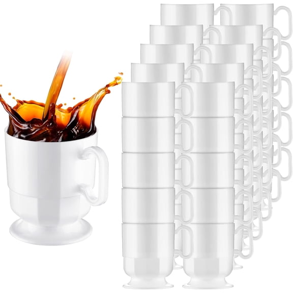 White Hard Plastic Coffee Cup with Handle 8 oz Disposable Reusable Tea Mug Pack of 50