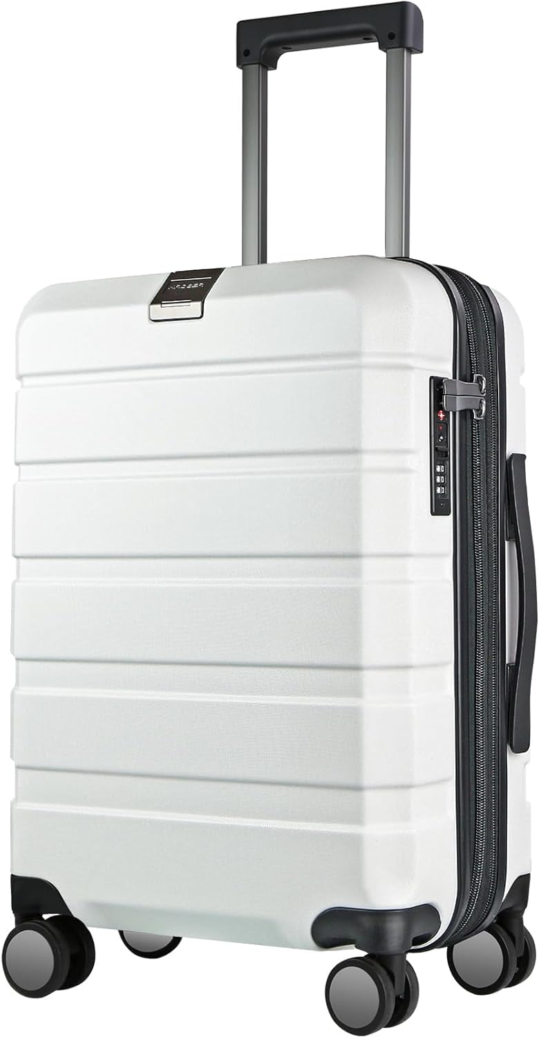 White Hardside Expandable Carry On Luggage with Spinner Wheels & Built