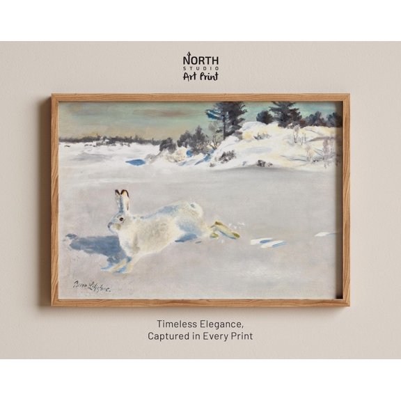 White Hare in the Snow Bruno Liljefors Winter Wildlife Nordic Art Scene, Stretched Canvas 16x20in