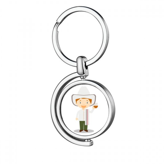 White Hat Colombia Cartoon Rotating Keychain Metal Keyring Holder