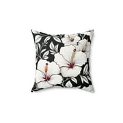 White Hawaiian Hibiscus Flowers with Black Background - Square Throw Pillow