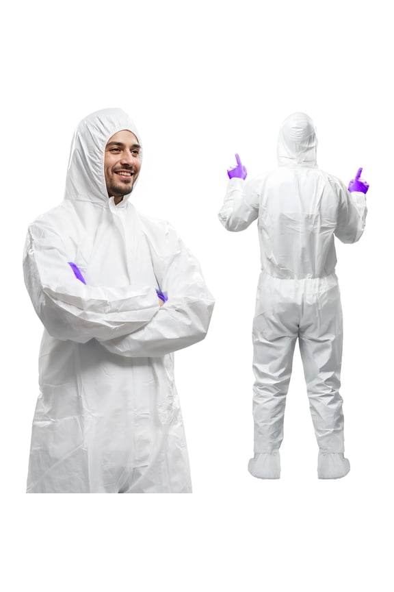 Disposable Coveralls with Hood and Boots, White, 25 count, 2X-Large, 60 GSM Lightweight Full Body Suit