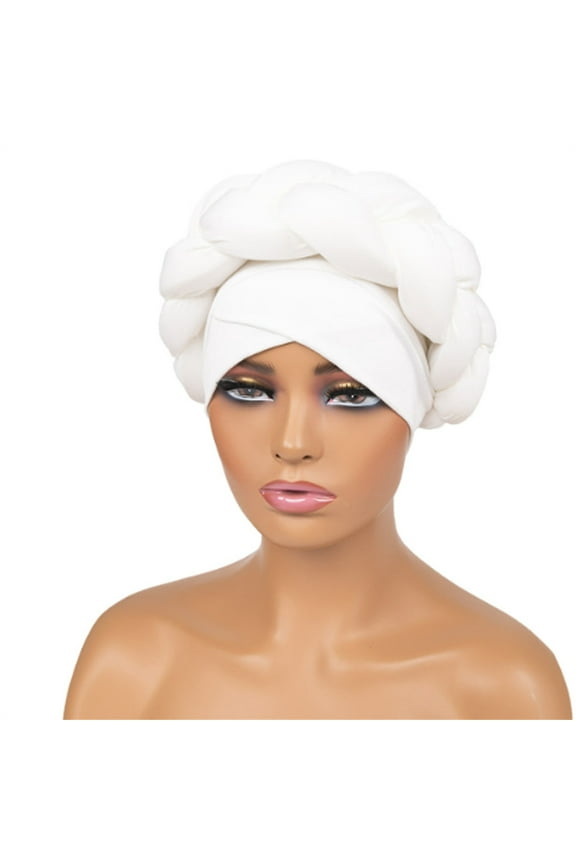 White Headband for Women Boho Braided Turban Hat African Turbans for Women Headwraps for Black Women Braid Silky Turban Hats