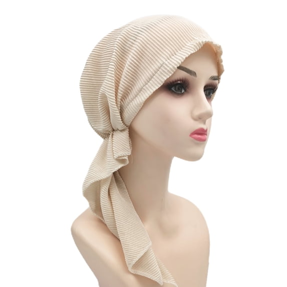White Headband for Women Cancer Head Hat Cap Ethnic Bohemian Pre Tied Braid Hair Cover Wrap Turban Headwear Hat