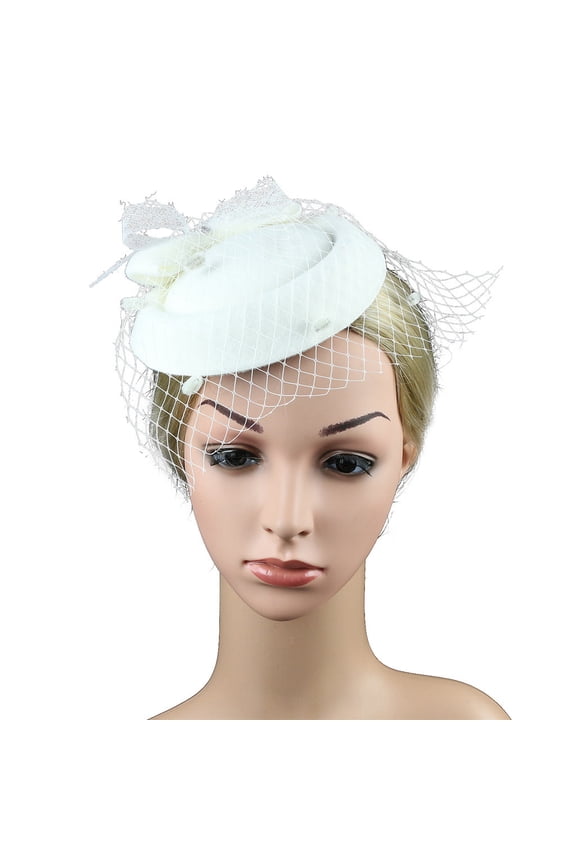 White Headband for Women Fascinators Hat Tea Party Headwear Ribbons Feathers on a Headband and a Clip