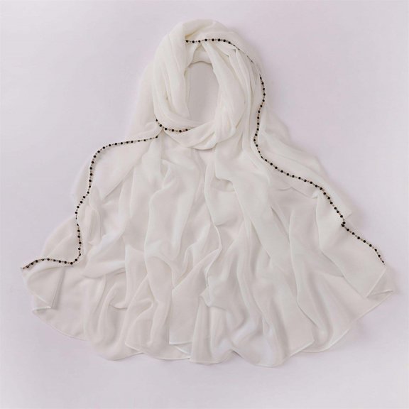 White Headband for Women's Solid Color Crinkled Hat with Muslim Ethnic Hijab