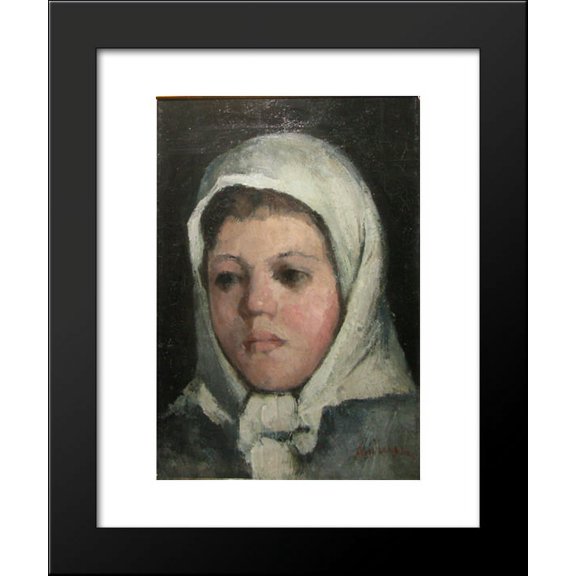 White Headscarf Girl Head 20x24 Framed Art Print by Ion Andreescu