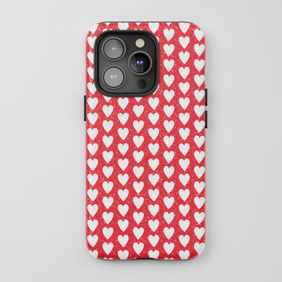 White Heart For All iPhone Series Tough Phone Case Glitter Red