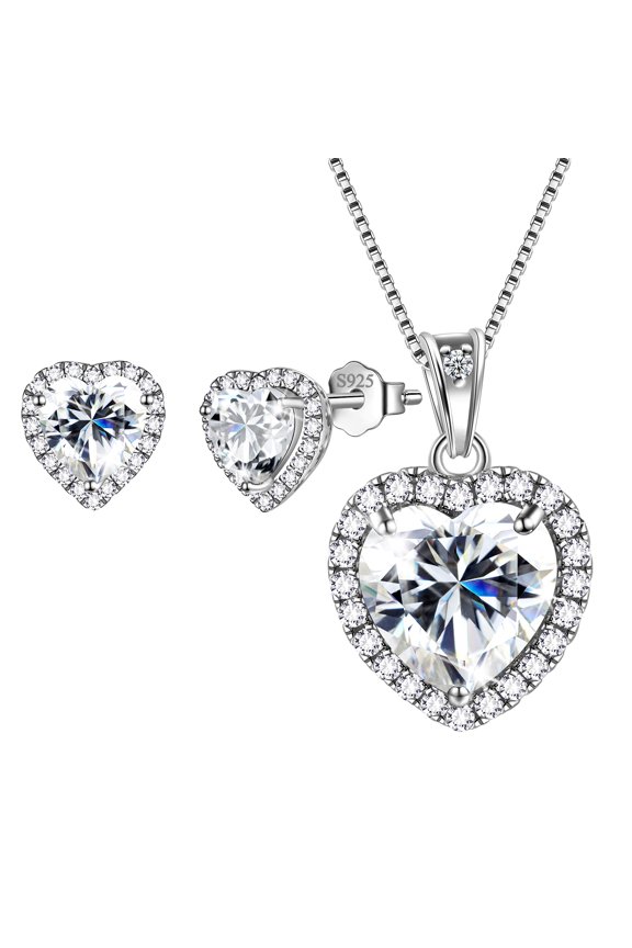 Heart Jewelry Sets Women Diamond April Birthstone Jewelry Set Necklace Earrings 925 Sterling Silver Fine Jewelry Valentines Birthday Mother's Day Gift for Her