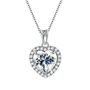 White Heart Necklace Women April Birthstone Necklace Diamond Crystal 925 Sterling Silver Pendant Jewelry Birthday Mother's Day Gifts Hipunk