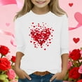 thumbnail image 1 of White Heart Print Cold Shoulder Girls Top - Soft Stretchy 3/4 Sleeve Casual Shirt for Kids Girls Ages 6-12,Size 3-4T, 1 of 5