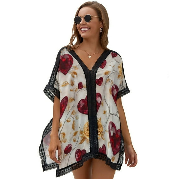 White Heart Rose Printed Women's Swimsuit Cover Up Summer Swimsuit Dress