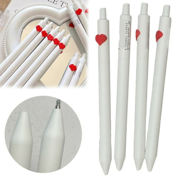 White Heart-Shaped Retractable Gel Pen with Ergonomic Grip and Smooth Water-Based Ink