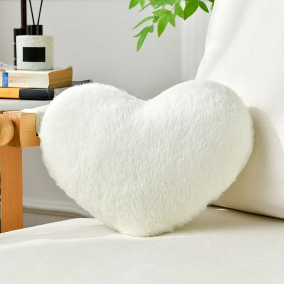 White Heart Shaped Throw Pillows, Topboutique Faux Fur Fluffy Decorative Pillows, Soft Plush Cushion,Cute Plush Throw Pillows, Small Pillows Valentine's Day Gift Pillow,13 X 10 inch