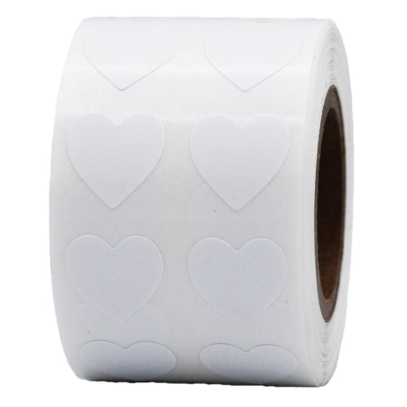White Heart Stickers | 0.5" Inch Wide | 1,000 Pack