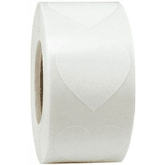 White Heart Stickers, 1 Inch Wide, 500 Labels on a Roll