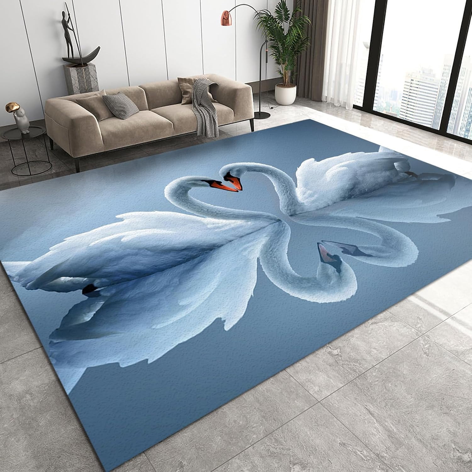 White Heart Swan Area Rugs, Water Reflection Symmetry Rules Animals ...