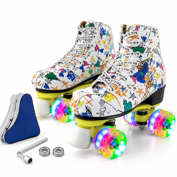 White Heart shape 6.5 Women/5.5 Men Double-Row Indoor Outdoor Roller Skates