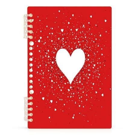 White Hearts Sprinkled on Red Notebooks 1-subject Journal 60 Sheets A5 College Ruled Paper Detachable Ring 8.3"x5.7"