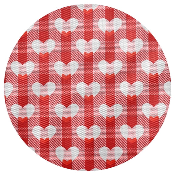 White Hearts Tie on Red Plaids Valentine PVC Round Grid Placemat Table Mat 1 Pc 15.4" x 15.4"