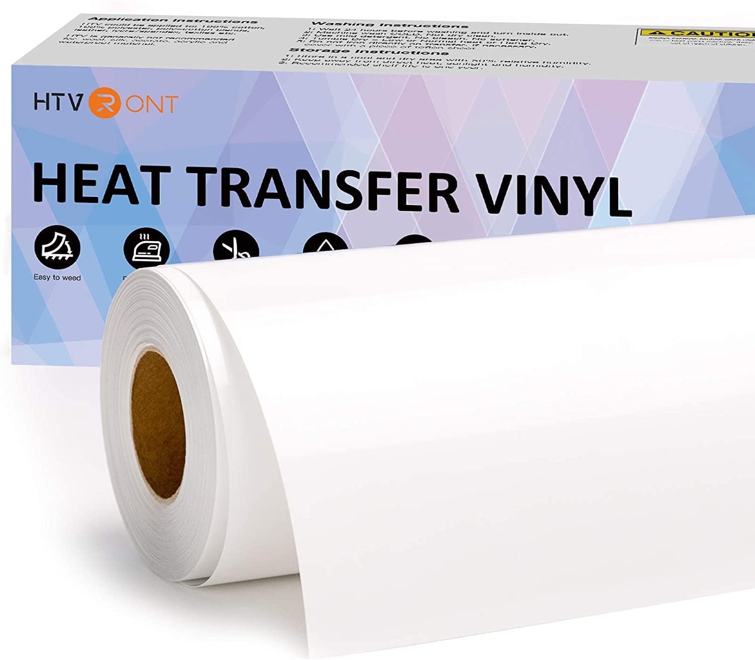 White Heat Transfer Vinyl HTV Roll 12" x 50FT - White Iron on Vinyl Roll for Silhouette - Easy to Cut & Weed White HTV Vinyl Roll