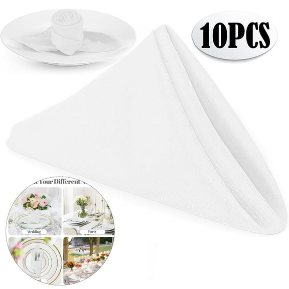 White Heavy Duty Cloth Napkins - 17 x 17 Inch Solid Washable Polyester Dinner Napkins - Set of 10 Napkins with Hemmed Edges - Great for Weddings, Parties, Banquets Dinner & More