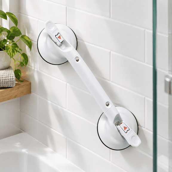 White Heavy Duty Suction Cup Bathtub and Shower Grab Bar Balance Aid