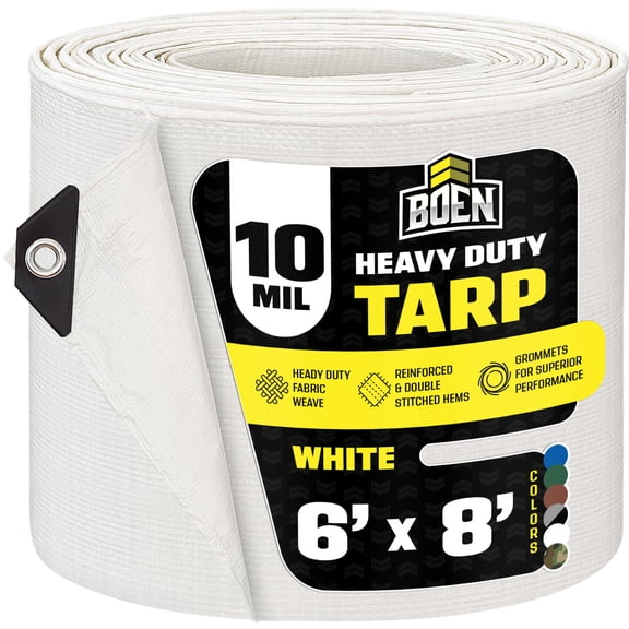 6 ft. x 8 ft. Heavy-Duty Commercial White Tarp Cover 10 Mil Thick Weave Material, Waterproof