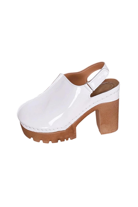 White Heeled Sandals For Ladies Slip On Casual With Closed Toe Design Thick Heel And Thick Sole For Summer Outings And Casual Wear Size 37