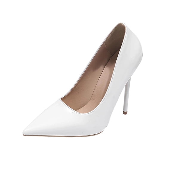 White Heels For Women Pointed Toe Closed Back 4.72 Inch Thin Heel Slip On Vintage Design Footwear Suitable For Daily Office Party And Formal Events Size 41