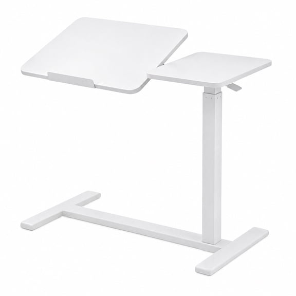 White Height Adjustable Tilt Laptop Desk with Pneumatic Lift and Wheels