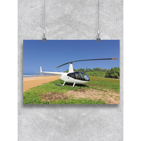 White Helicopter On The Beach Poster -Image by Shutterstock