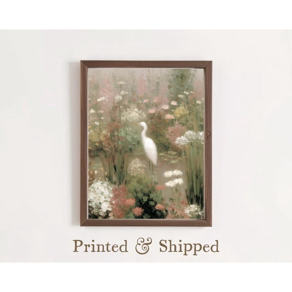 White Heron Impressionist Poster Soft Pastel Bird Art, Unframed Canvas Size 24x36 F03.1.18l1759