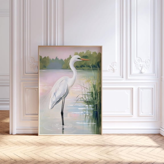 White Heron Wall Art poster, Egret Marsh Poster, Coastal Wall Art, South Carolina Marsh, Beach House Decor, Unframed Paper Print