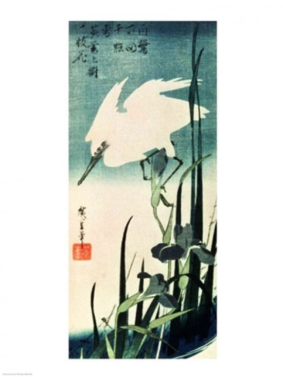 White Heron and Iris Canvas Art - Utagawa Hiroshige (18 x 24)