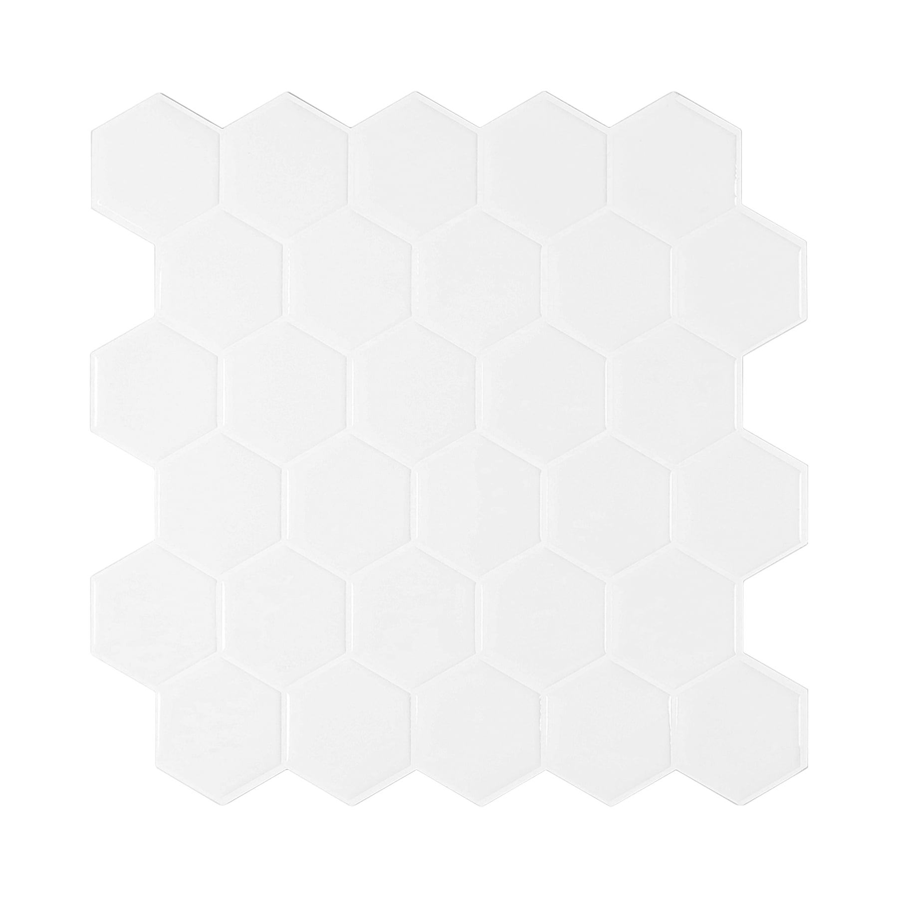 White Hexagon Peel and Stick Backsplash, Self Adhesive Honeycomb Stick on Backsplash for Kitchen Bathroom (10 Sheets)