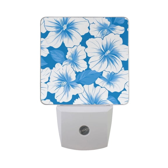 White Hibiscus Flowers LED Night Light with Smart Sensor Plug Into Wall Dusk to Dawn 2 packs
