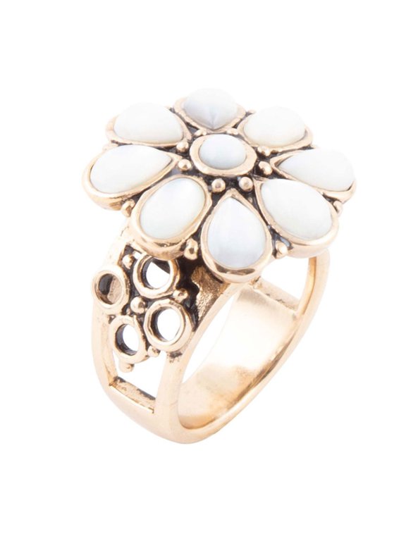 White Hibiscus Mother of Pearl and Golden Ring