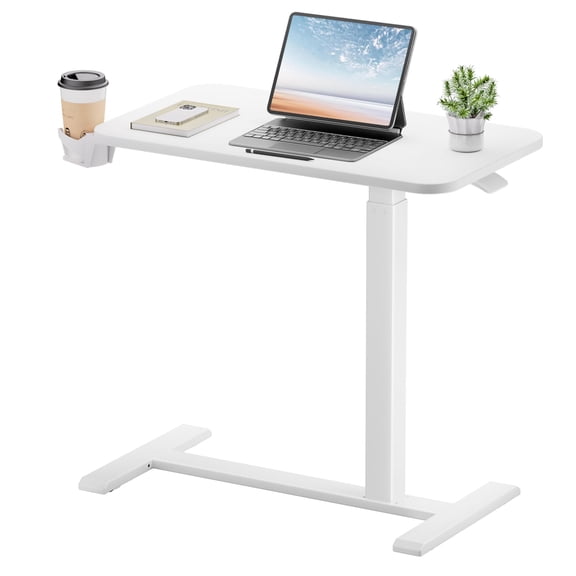 White-Hidden Adjustable Height Mobile Standing Desk With Hidden Wheels For Home Office Computer Workstation