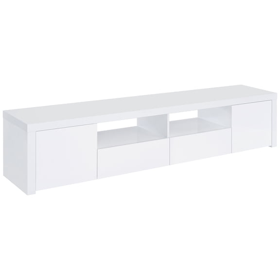 White High Gloss 2 Door TV Stand with Drawers, Entertainment Center Media Console for Living Room