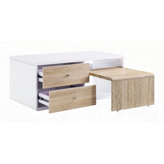 White High Gloss 4-Drawer Coffee Table with Ample Storage and Pull-Out Table