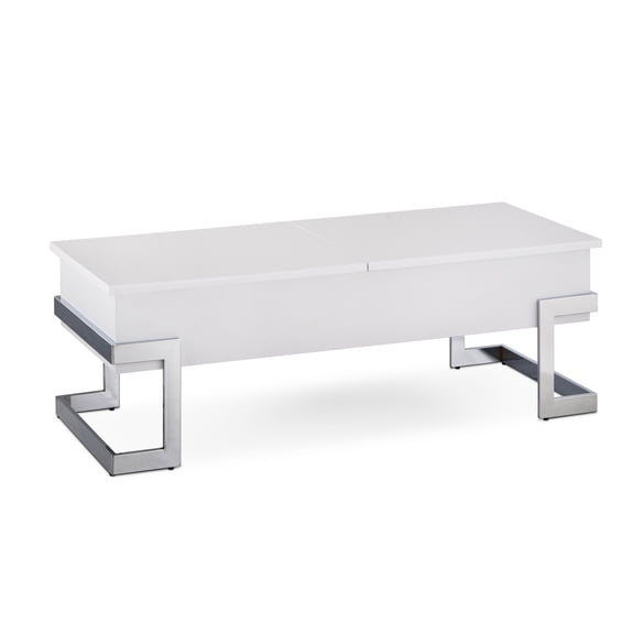White High Gloss And Metal Coffee Table With Liftable Top Storage Lift Tidy Inner