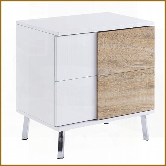 White High Gloss & Natural Coffee Table for Living Room, 2 Drawers with Safety Stop, Compact Design