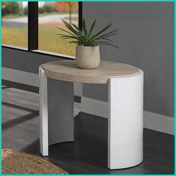 White High Gloss Oak Top Coffee Table with Sled Base Durable & Easy to Clean